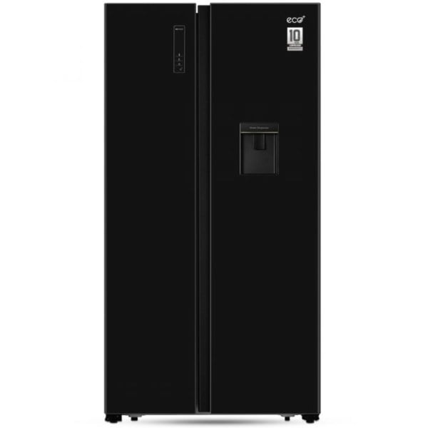 ECO+ 566 LITER SIDE BY SIDE GLASS DOOR FRIDGE BLACK WITH WATER DISPENSER Price In BANGLADESH